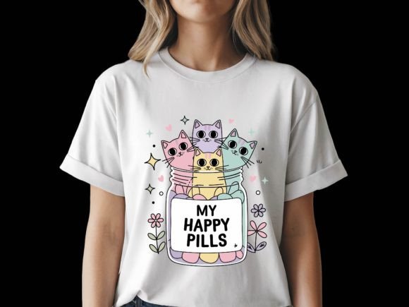 Adorable Cat Happy Pills: A Cute Feline Design for Every Project