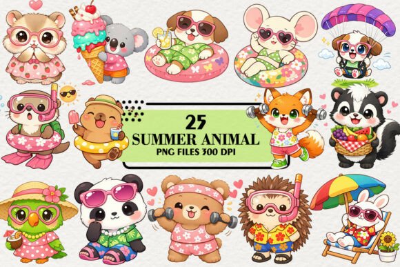 Adorable Kawaii & Funny Summer Animal Clipart for Projects