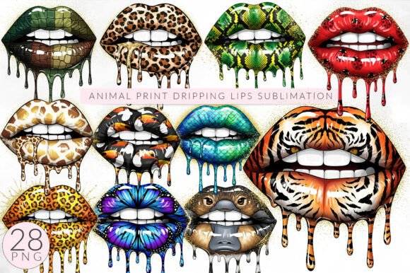 Animal Print Dripping Lips PNG Bundle: Bold Design Assets