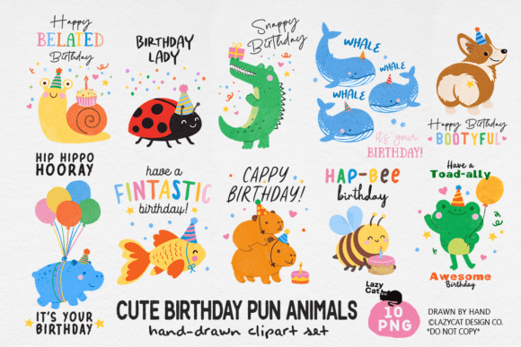 Birthday Pun Animal PNG Clipart Bundle: A Creative Asset for Modern Projects