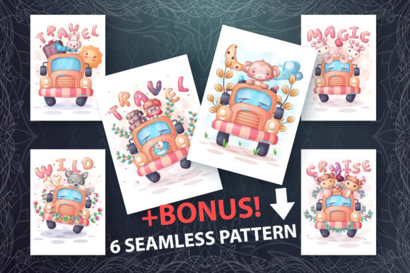 Bring Playful Charm to Projects with Cute Animal in the Car Illustrations