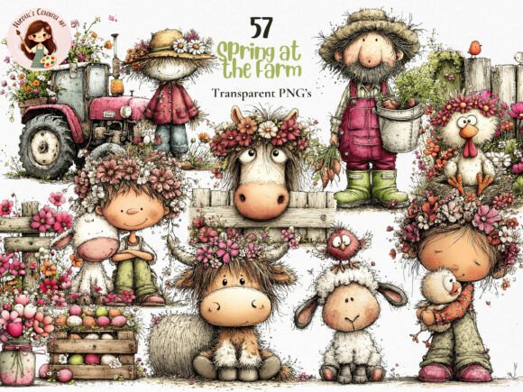 Charming Watercolor Farm Animal Clipart Bundle for Creators