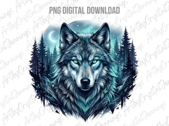 Enchant Your Designs with the Mystic Wolf Forest Glow PNG