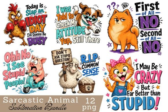 Farm Animal Sarcastic Quotes PNG Bundle: Snarky Design Assets