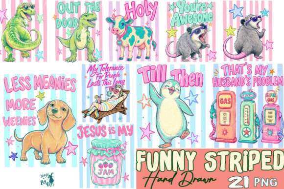 Funny Striped Animal Hand Drawn Bundle: Playful Design Asset