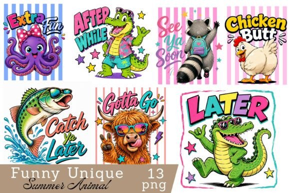 Funny Unique Summer Animal PNG Bundle: 13 Playful Designs