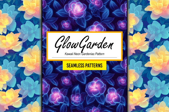 Kawaii Neon Gardenias Seamless Pattern: A Playful Glow for Modern Design