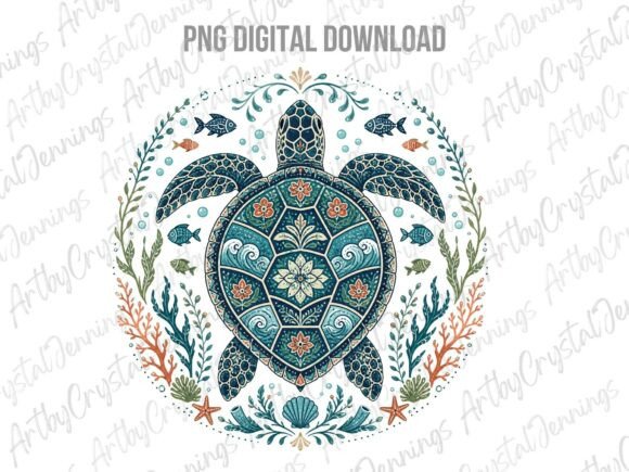 Ornate Boho Ocean Turtle Animal PNG: A Design Asset for Every Creator