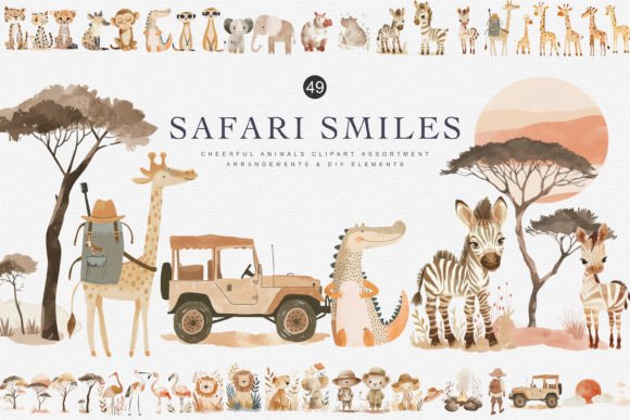 Safari Smiles: Enchanting Watercolor Clipart for Creative Projects