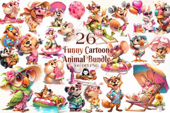Unlock Playful Projects with Funny Cartoon Summer Animal Clipart