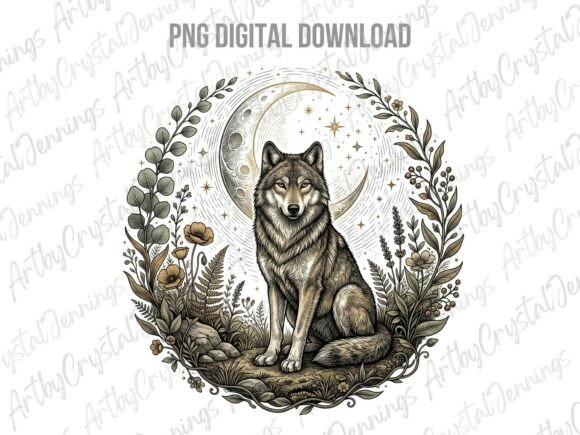 Vintage Celestial Moon Wolf Animal PNG: Unleashing Artistic Potential