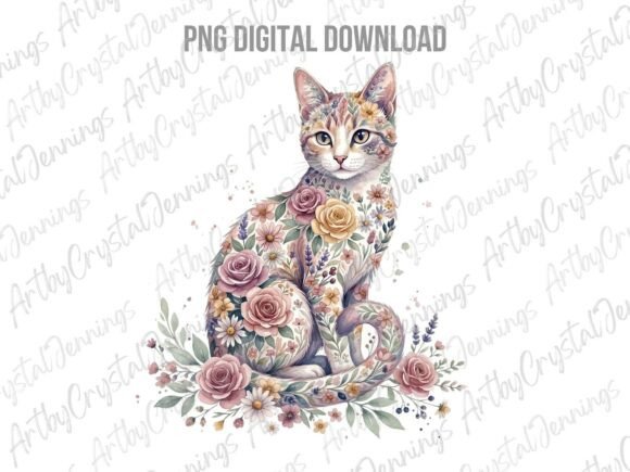 Watercolor Floral Cat Pet Animal PNG: A Designer's Go-To Asset