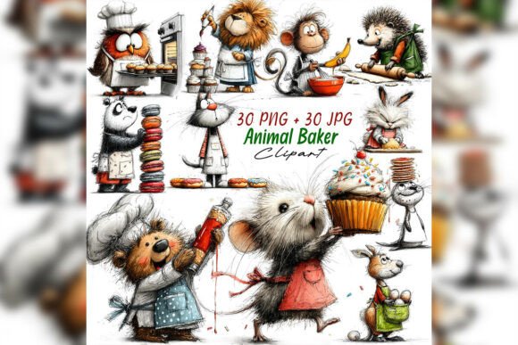 Whimsical Animal Baker Watercolor Png: A Sweet Design Asset