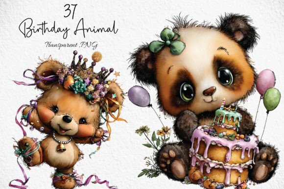 Whimsical Birthday Animal Clipart for Creative Projects