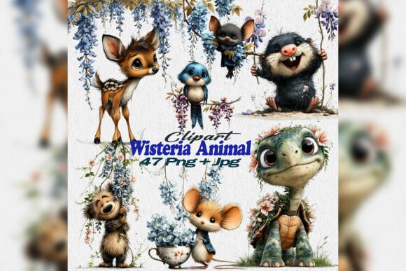 Whimsical Wisteria Animal PNG Woodland Magic