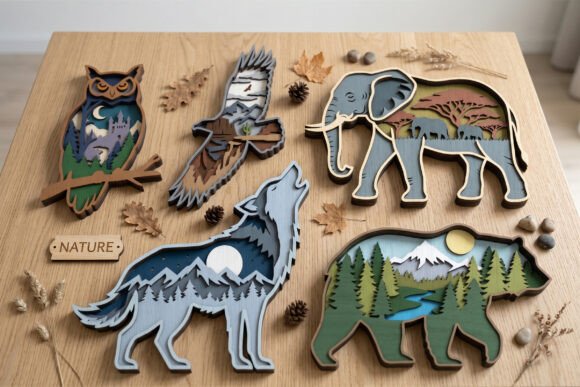 Wildlife Silhouettes: The 5 Layered Nature Animal 3D Mandala Bundle